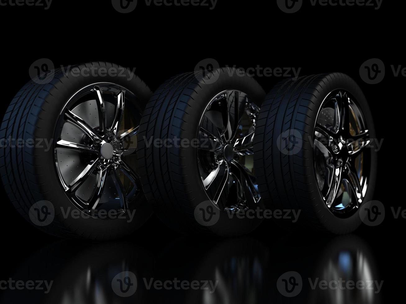 auto wheel with chrome disks close-up on a dark background. 3d render photo