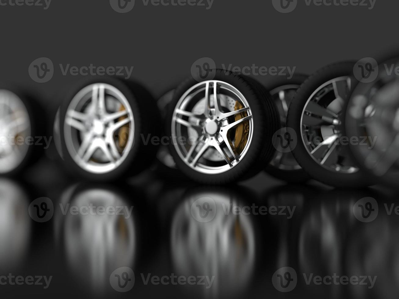 auto wheel with chrome disks close-up on a dark background. 3d render photo