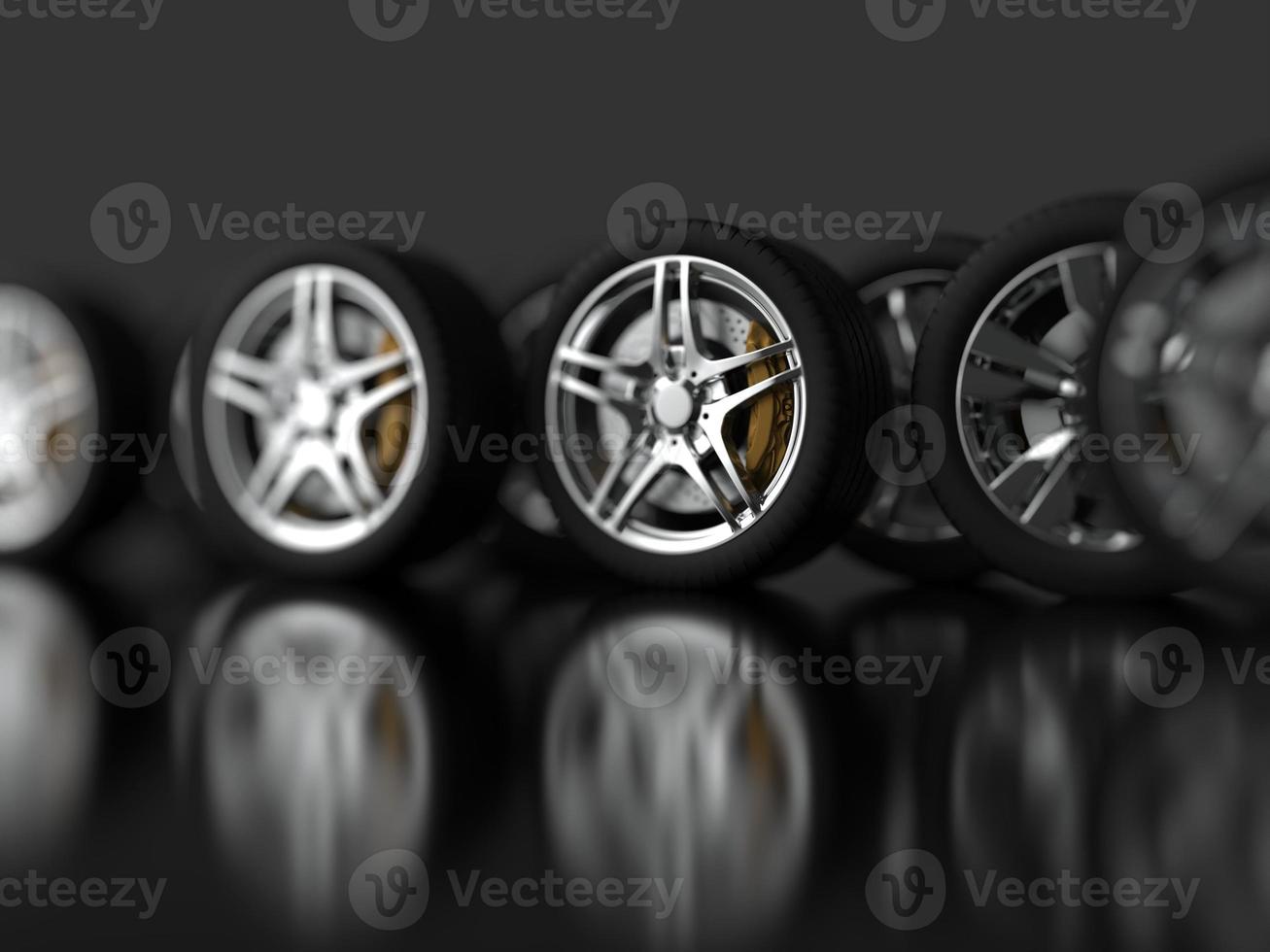 auto wheel with chrome disks close-up on a dark background. 3d render photo