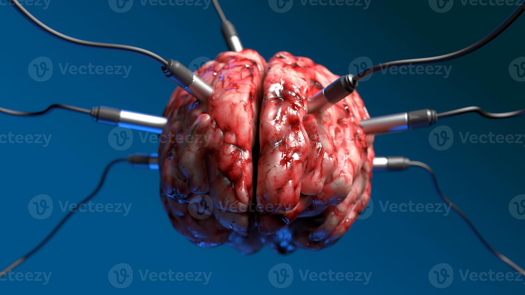 Artificial Intelligence. image of the brain with different dachiks connected to it transmitting or receiving data signals photo