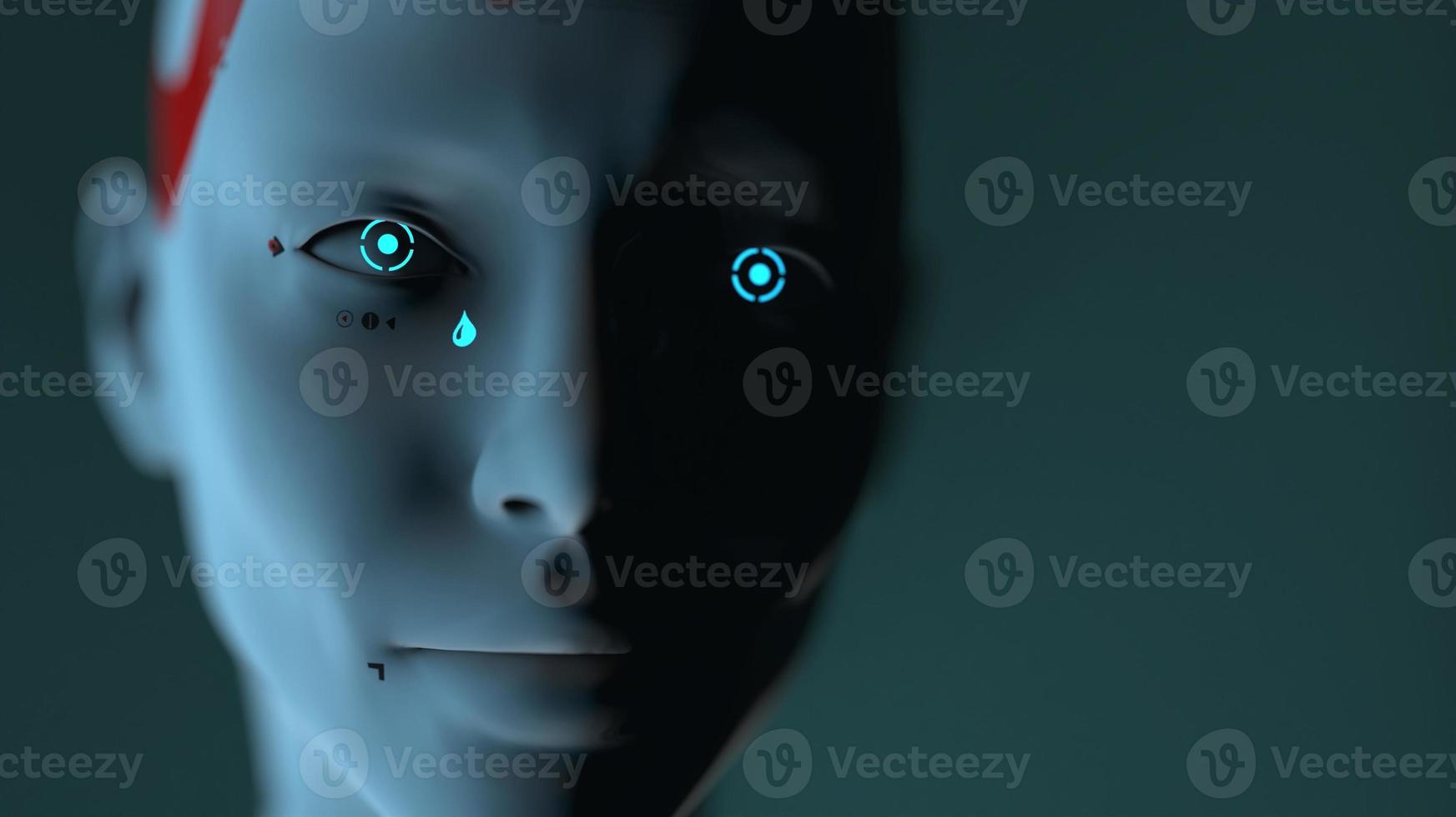 group of robots in female image standing in rows artificial intelligence and robotics concept photo