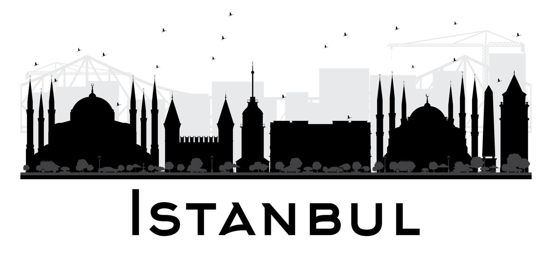 Istanbul City skyline black and white silhouette. vector