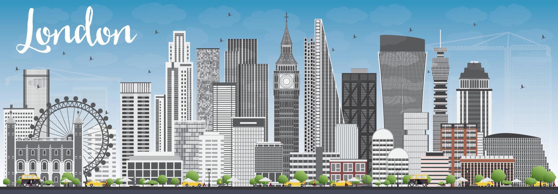 London Skyline with Gray Buildings and Blue Sky. vector