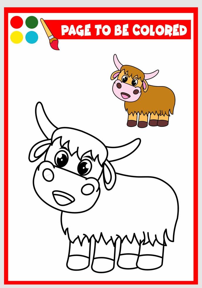 libro para colorear para niños. vector de yak