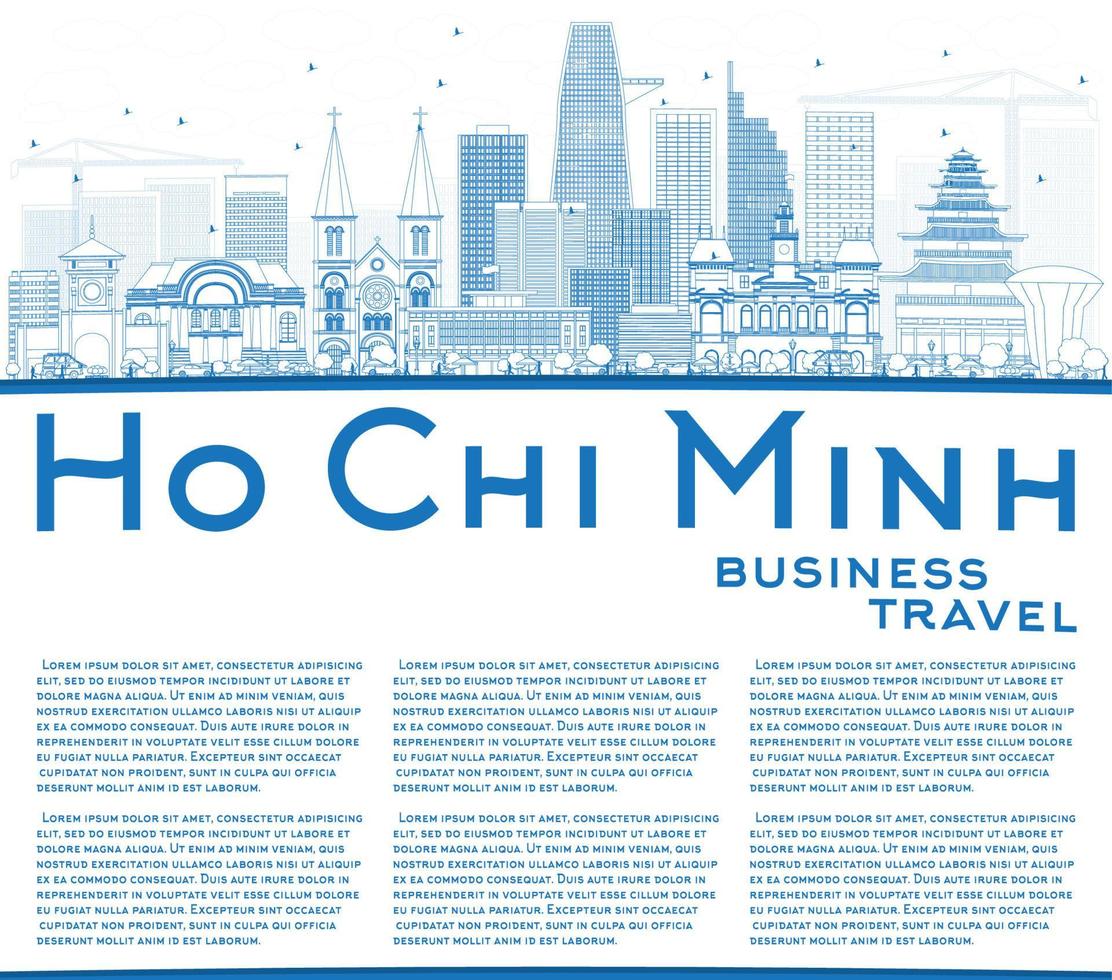 Outline Ho Chi Minh Skyline with Blue Buildings and Copy Space. vector