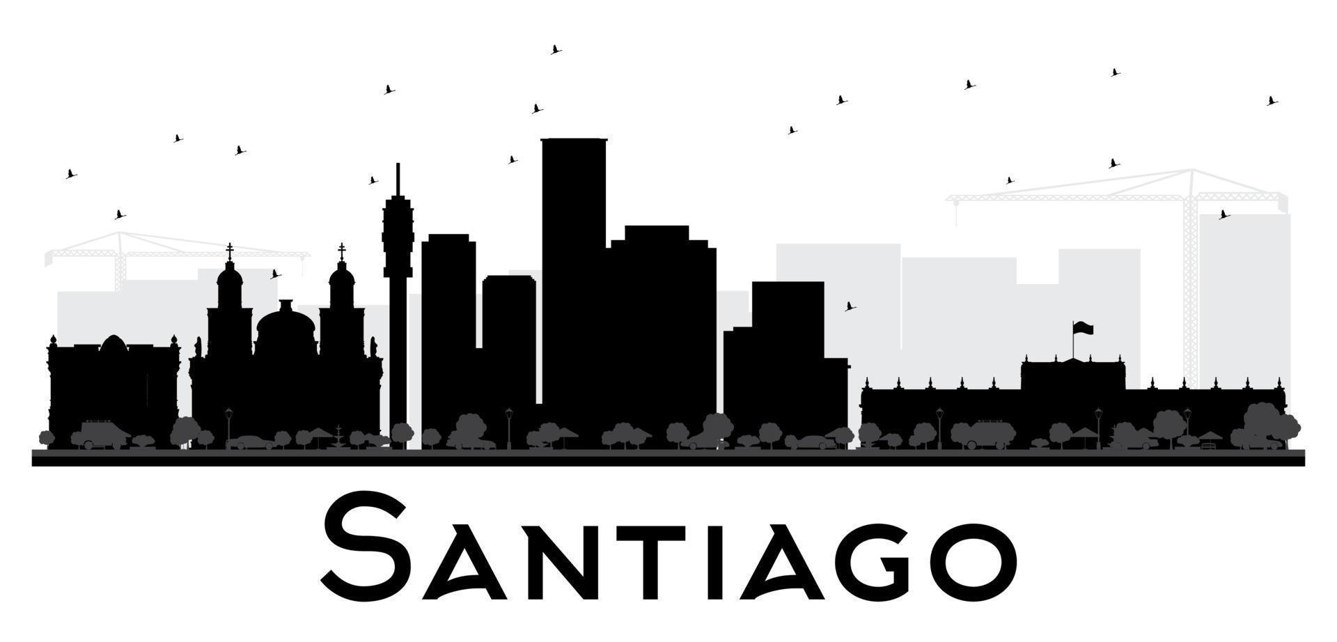 silueta en blanco y negro del horizonte de la ciudad de santiago. vector