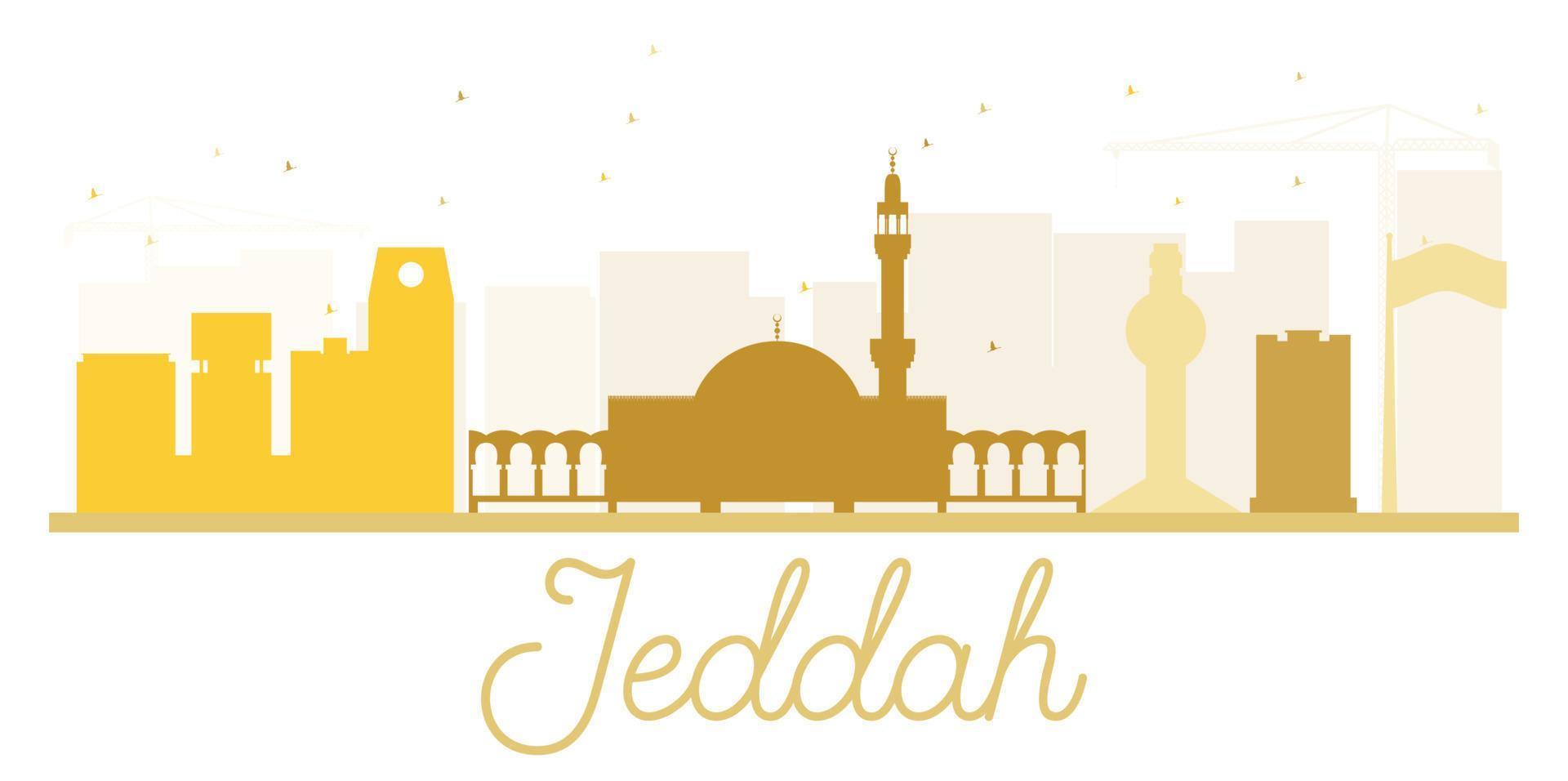 silueta dorada del horizonte de la ciudad de jeddah. vector