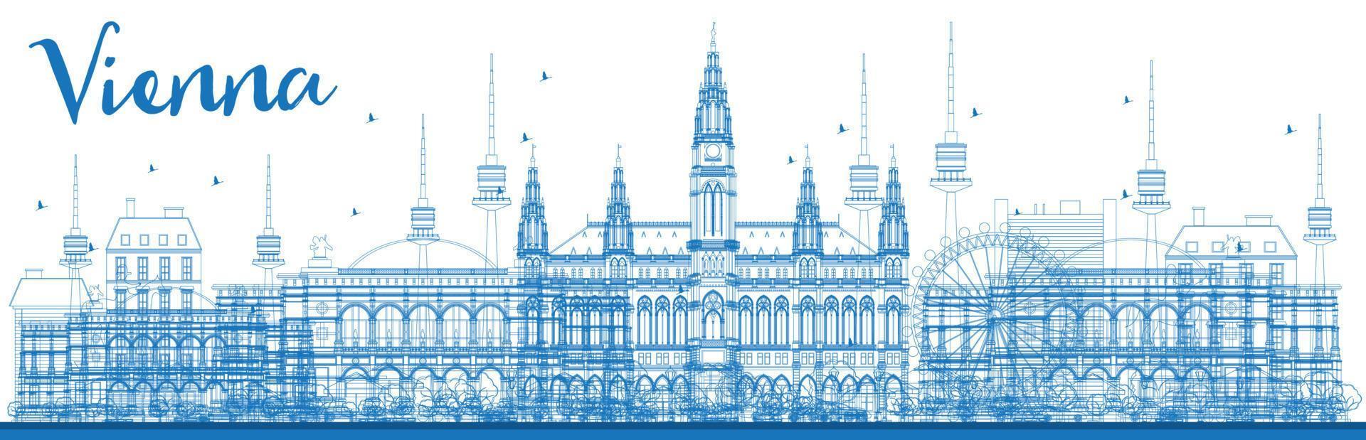 delinear el horizonte de viena con edificios azules. vector