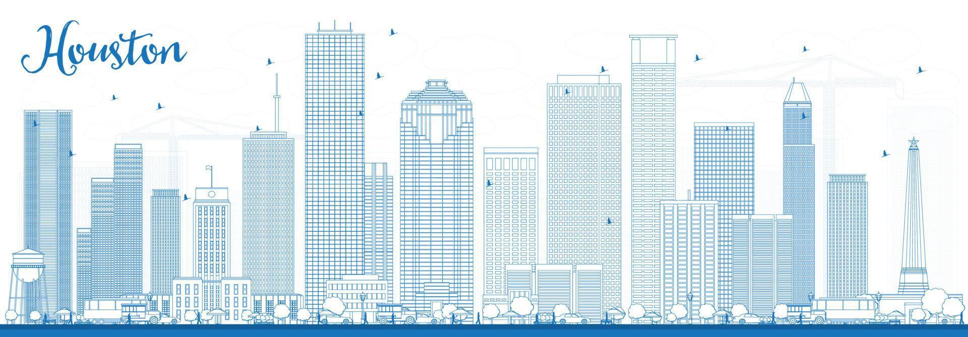 delinear el horizonte de houston con edificios azules. vector