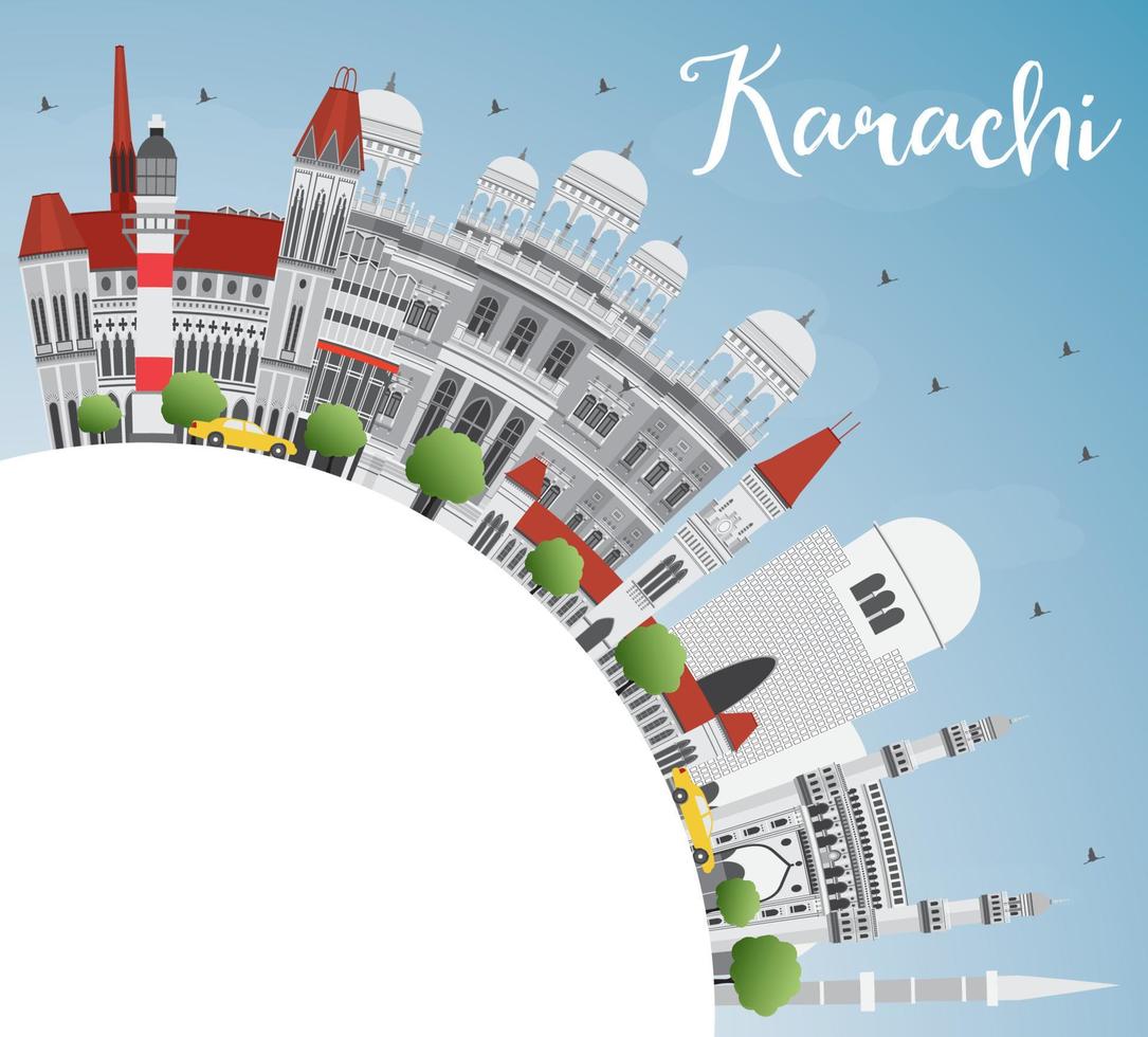 Karachi Skyline with Gray Landmarks, Blue Sky and Copy Space. vector