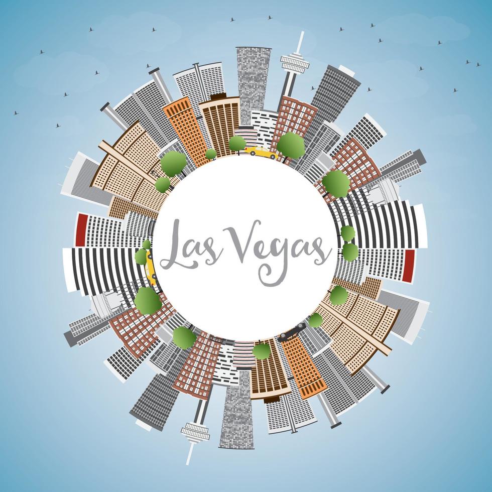 el horizonte de las vegas con edificios grises, cielo azul y espacio para copiar. vector