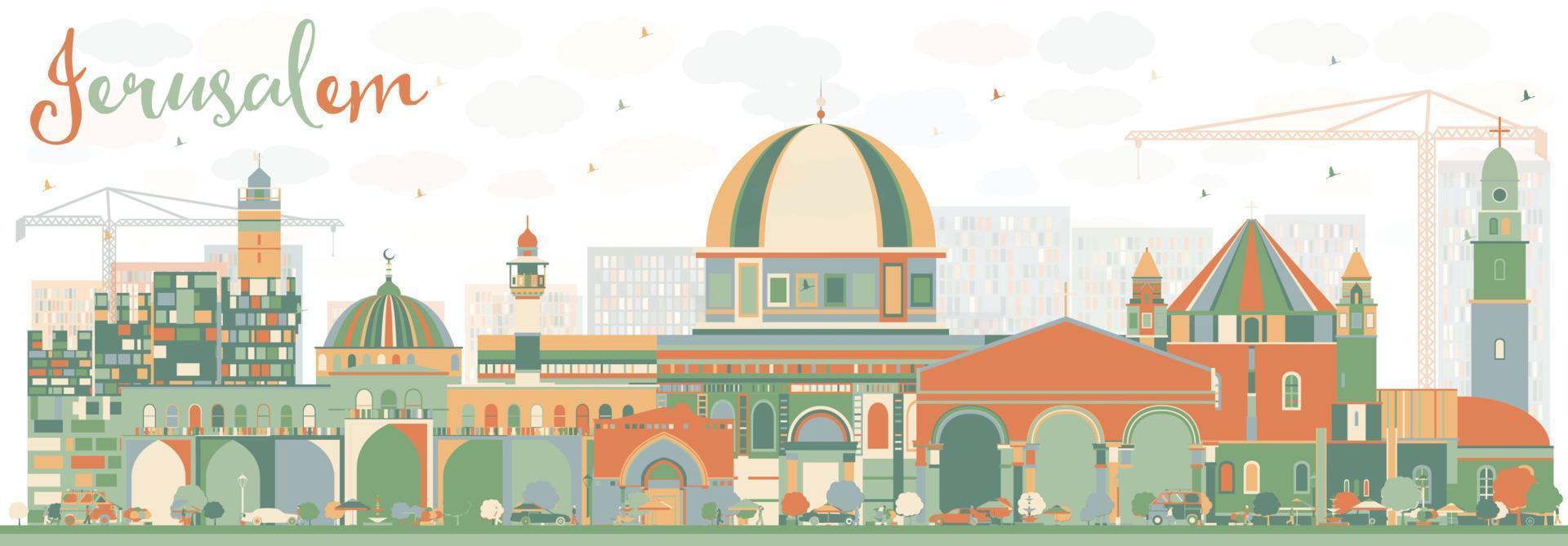 Abstract Jerusalem Skyline with Color Buildings. vector