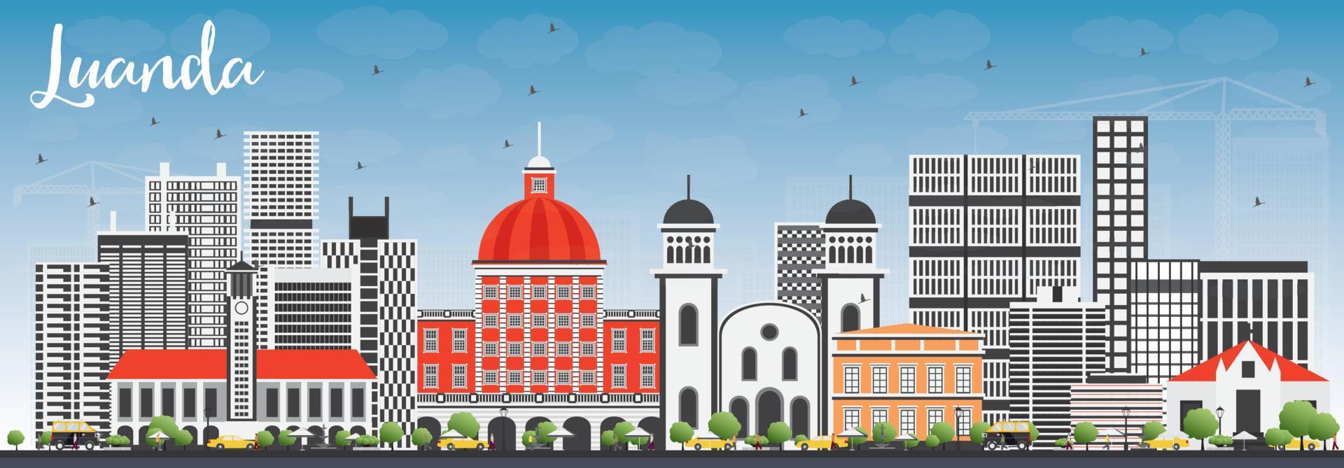 Luanda Skyline with Gray Buildings and Blue Sky. vector