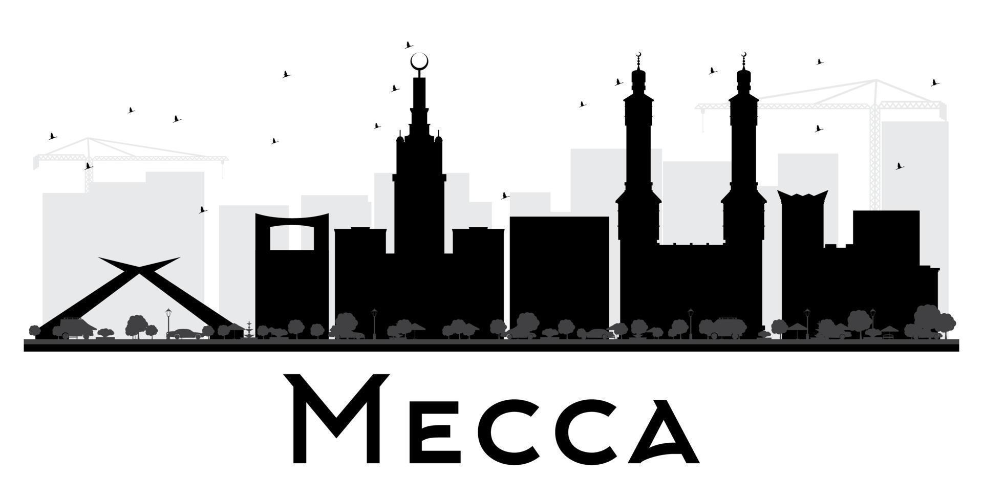 Mecca City skyline black and white silhouette. vector