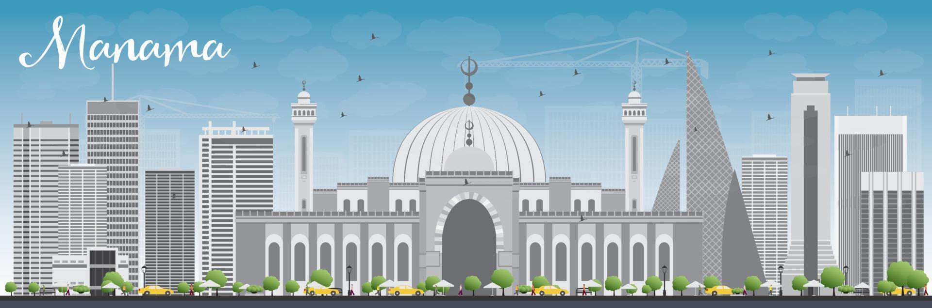 Manama Skyline with Gray Buildings and Blue Sky. vector