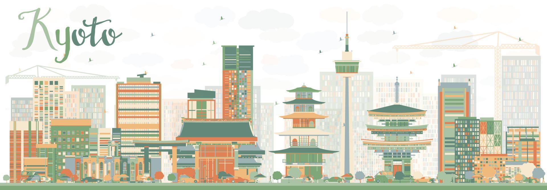 Abstract Kyoto Skyline with Color Landmarks. vector