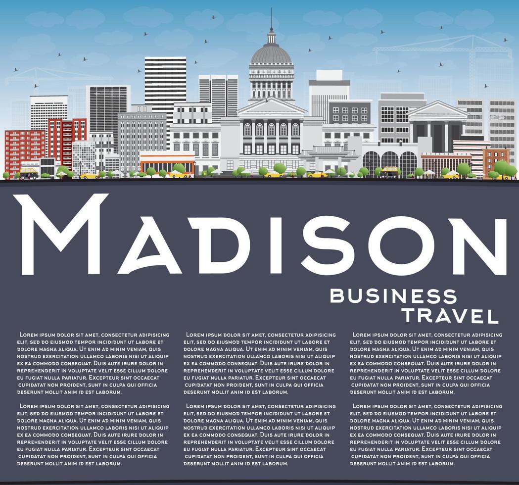 Madison Skyline with Gray Buildings, Blue Sky and Copy Space. vector