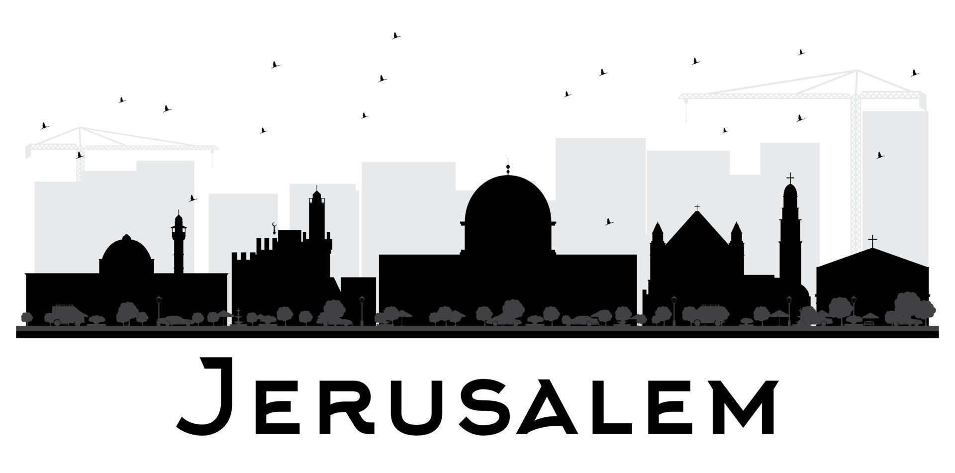 Silueta en blanco y negro del horizonte de la ciudad de Jerusalén. vector