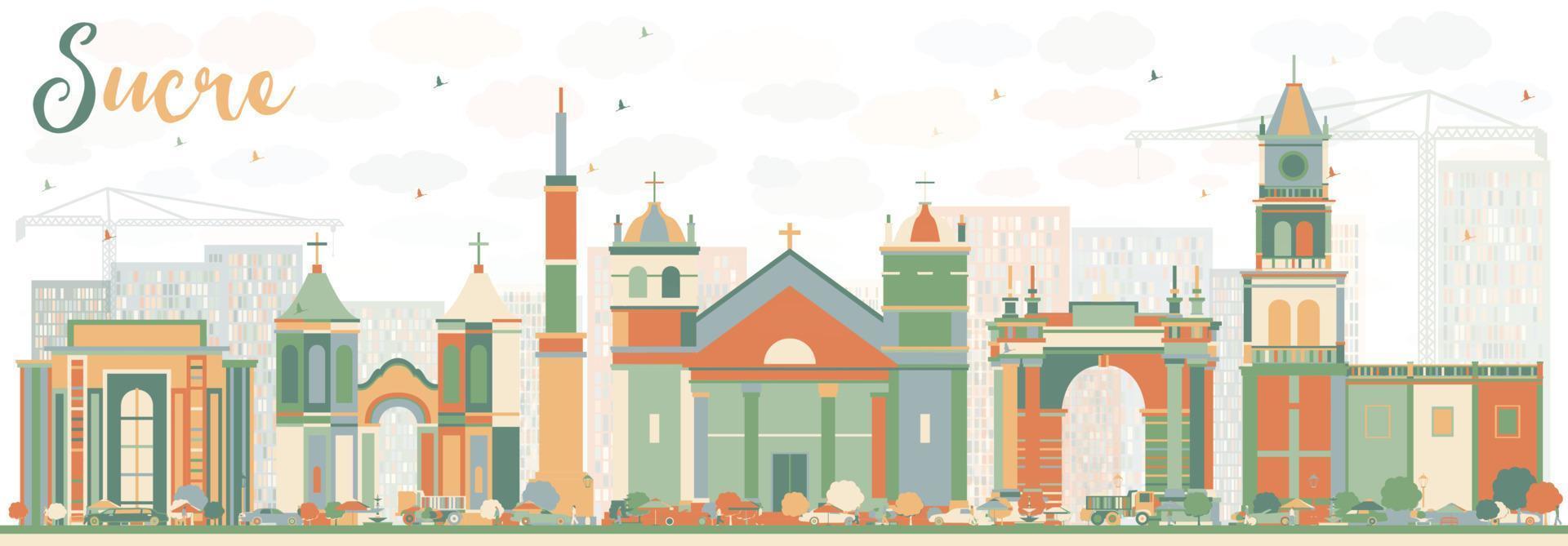 Abstract Sucre Skyline with Color Buildings. vector