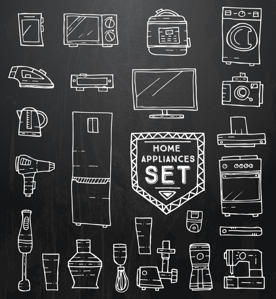 Home appliances doodle set. Vector illustration.