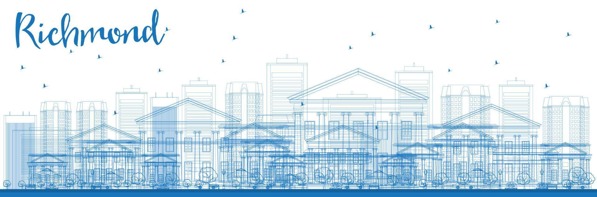 Outline Richmond Virginia Skyline with Blue Buildings. vector