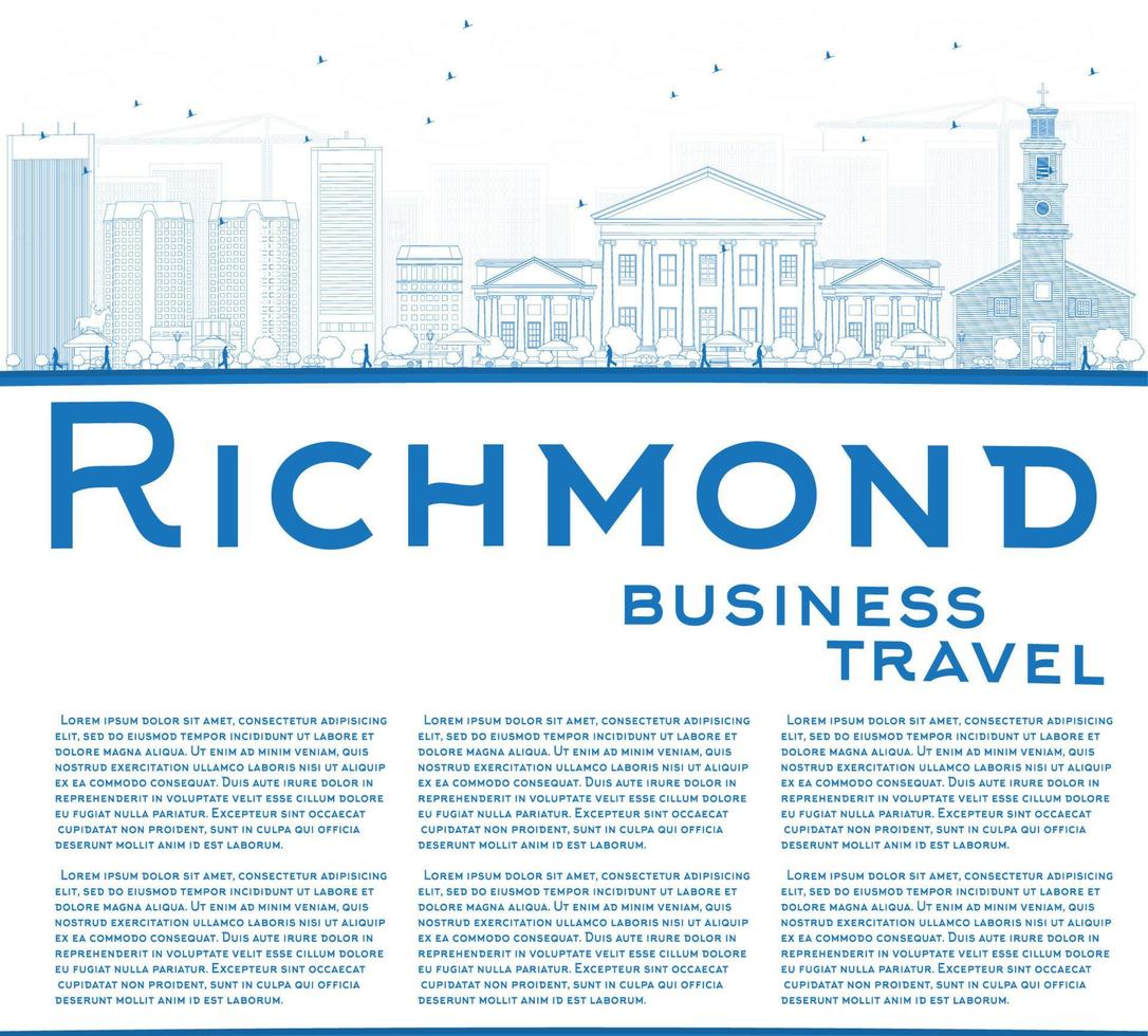 Outline Richmond Virginia Skyline with Blue Buildings and Copy Space. vector