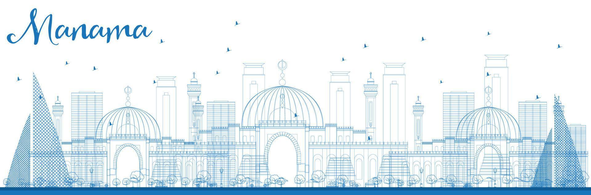 delinear el horizonte de manama con edificios azules. vector