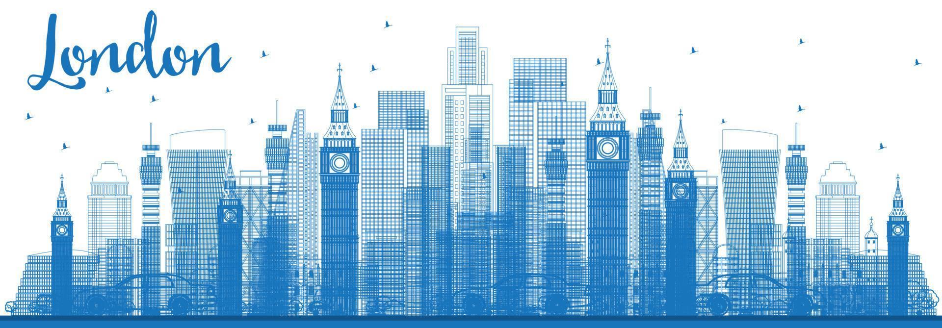 Outline London Skyline with Blue Buildings. vector