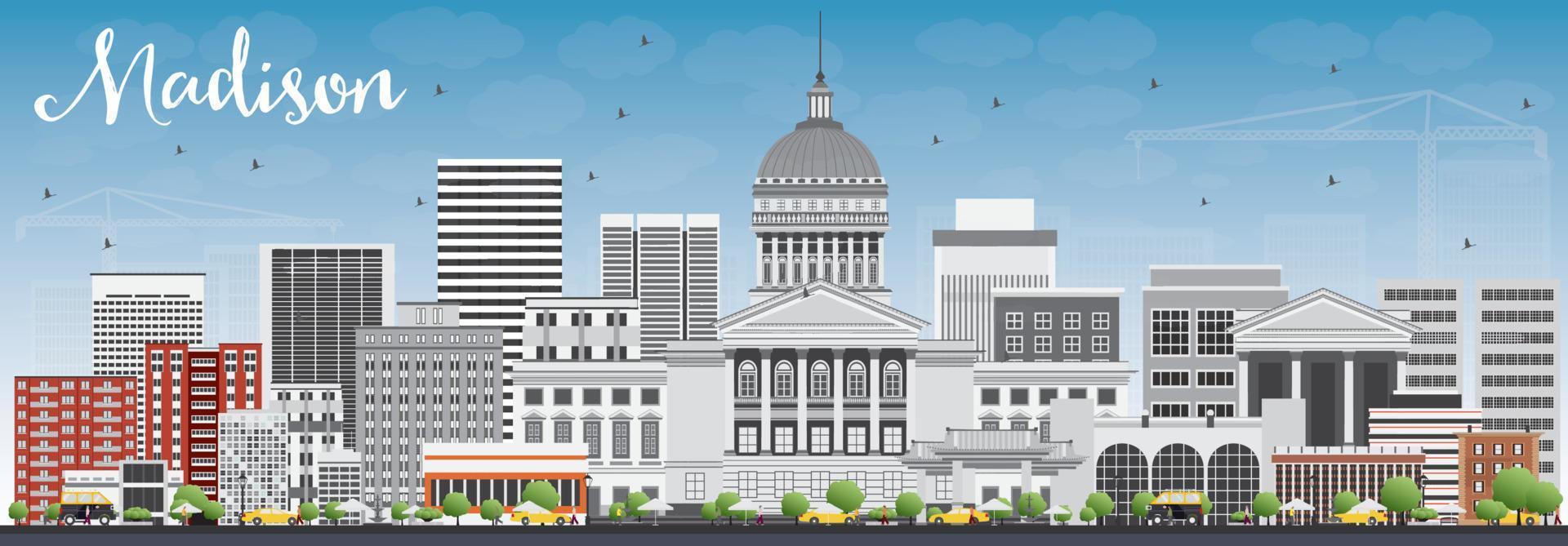 Madison Skyline with Gray Buildings and Blue Sky. vector