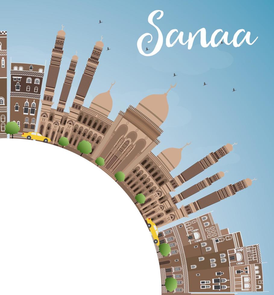horizonte de sanaa yemen con edificios marrones y espacio para copiar. vector