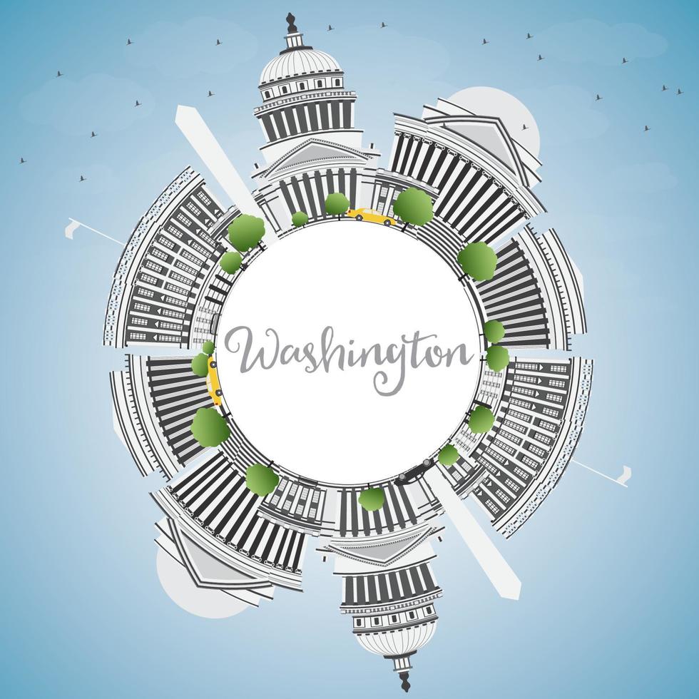 Washington DC Skyline with Gray Buildings and Copy Space. vector