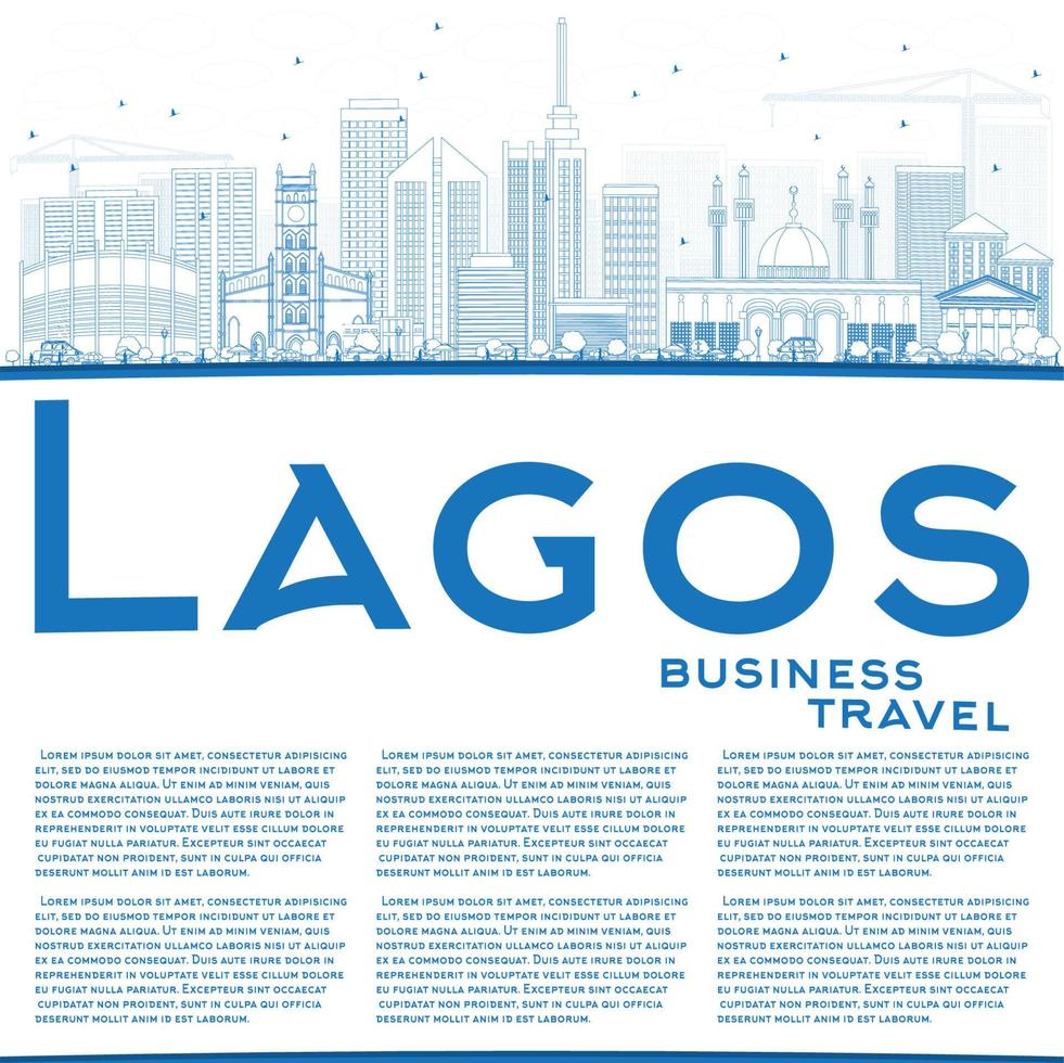 Outline Lagos Skyline with Blue Buildings and Copy Space. vector