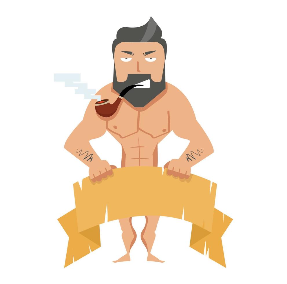 Muscle man  hold banner cartoon vector