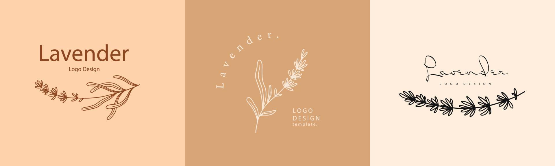Lavender floral badges and logo. Stamp labels for tag with isolated lavender flower. Hand drawn natural sign for tag product in simple rustic design. Logo design templates for vintage branding vector
