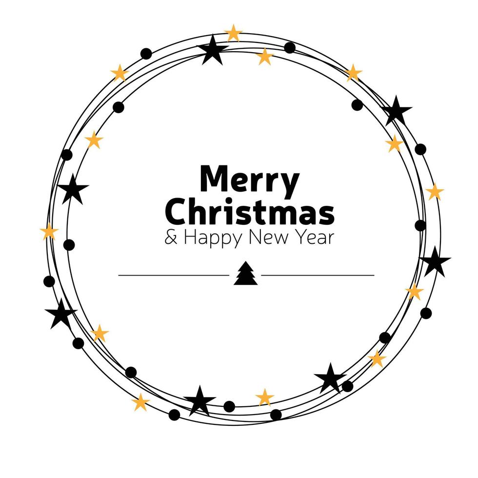 Christmas ornament wreath frame vector illustration with stars and cute Christmas decorations.