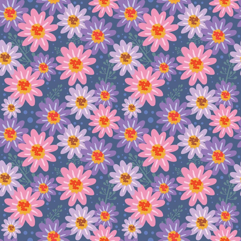 patrón floral de moda en los muchos tipos de flores. motivos botánicos tropicales dispersos al azar. textura de vector transparente. impresión con estilo dibujado a mano sobre fondo oscuro.