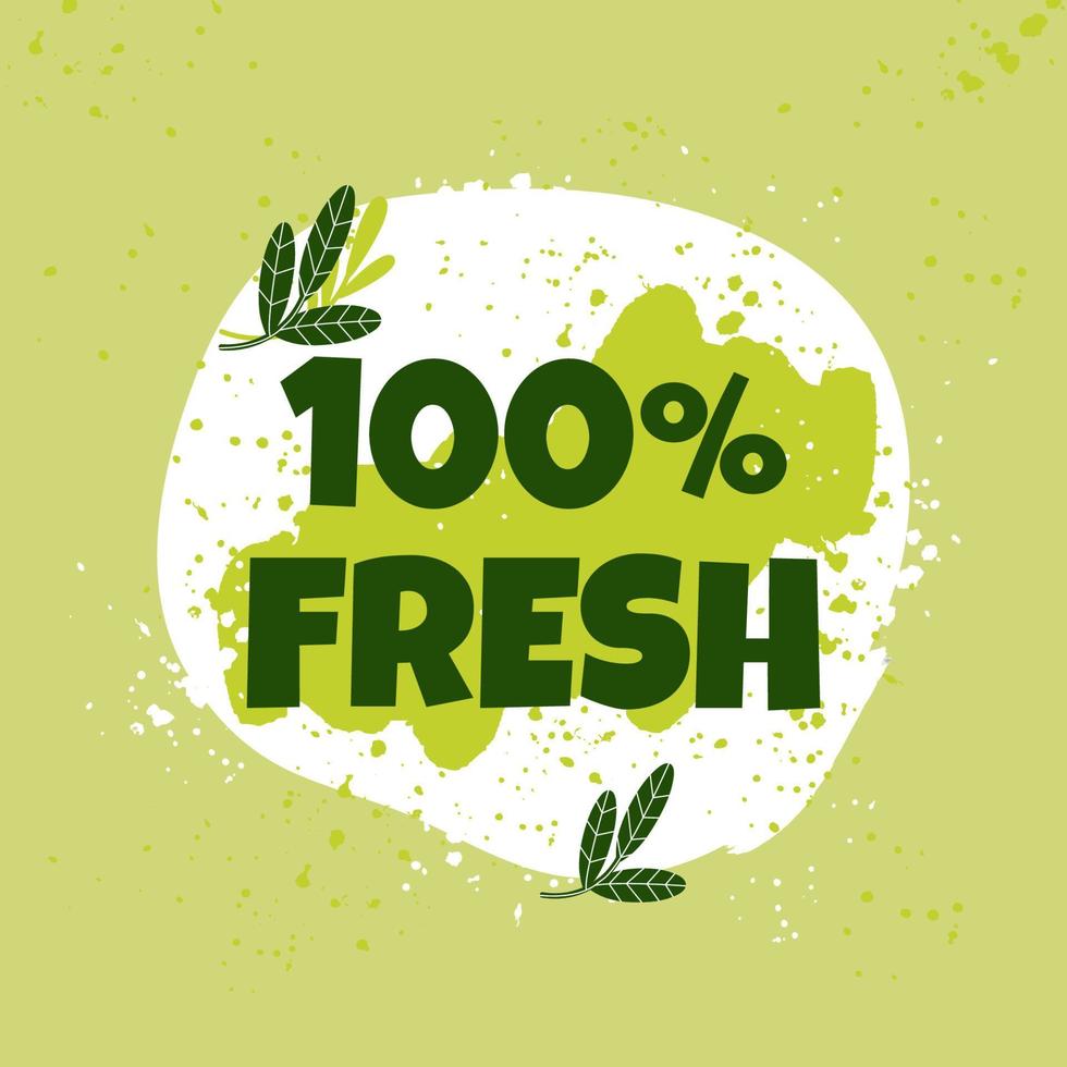 Fresh vector logo design on paint background. Hand drawn green lettering. Sticker, emblem, label for product packaging.