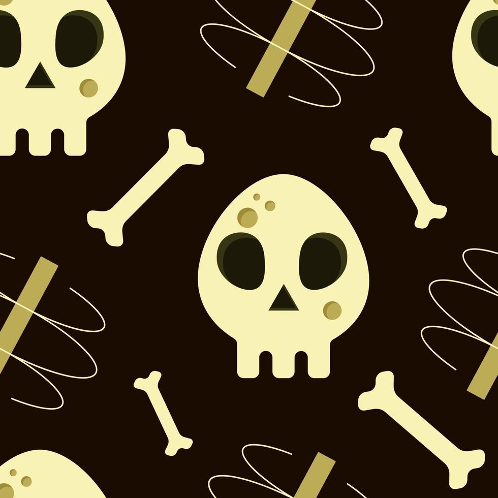 Seamless Pattern with Skulls and bones.Template for wallpaper, brand, clothing, background, label, cover, business and package. Vector illustration.