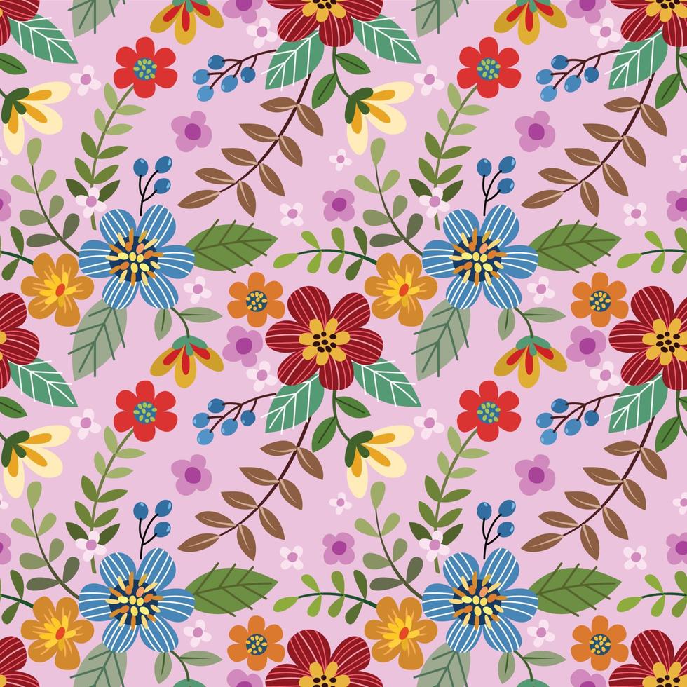 Colorful flowers design seamless pattern. vector