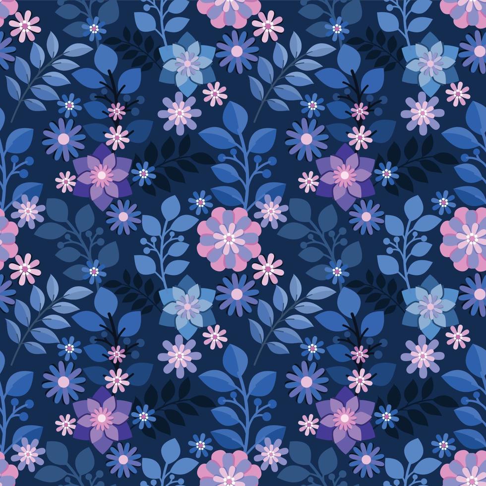 Colorful flowers design on dark blue background. vector