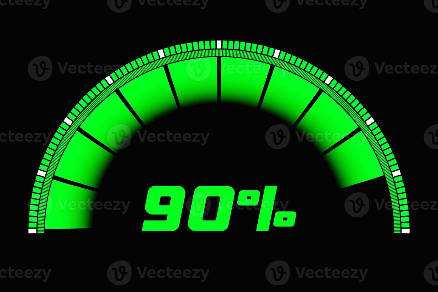 3d illustration of a bright instrument panel depicting values from normal to critical values in different colors on a black  background photo