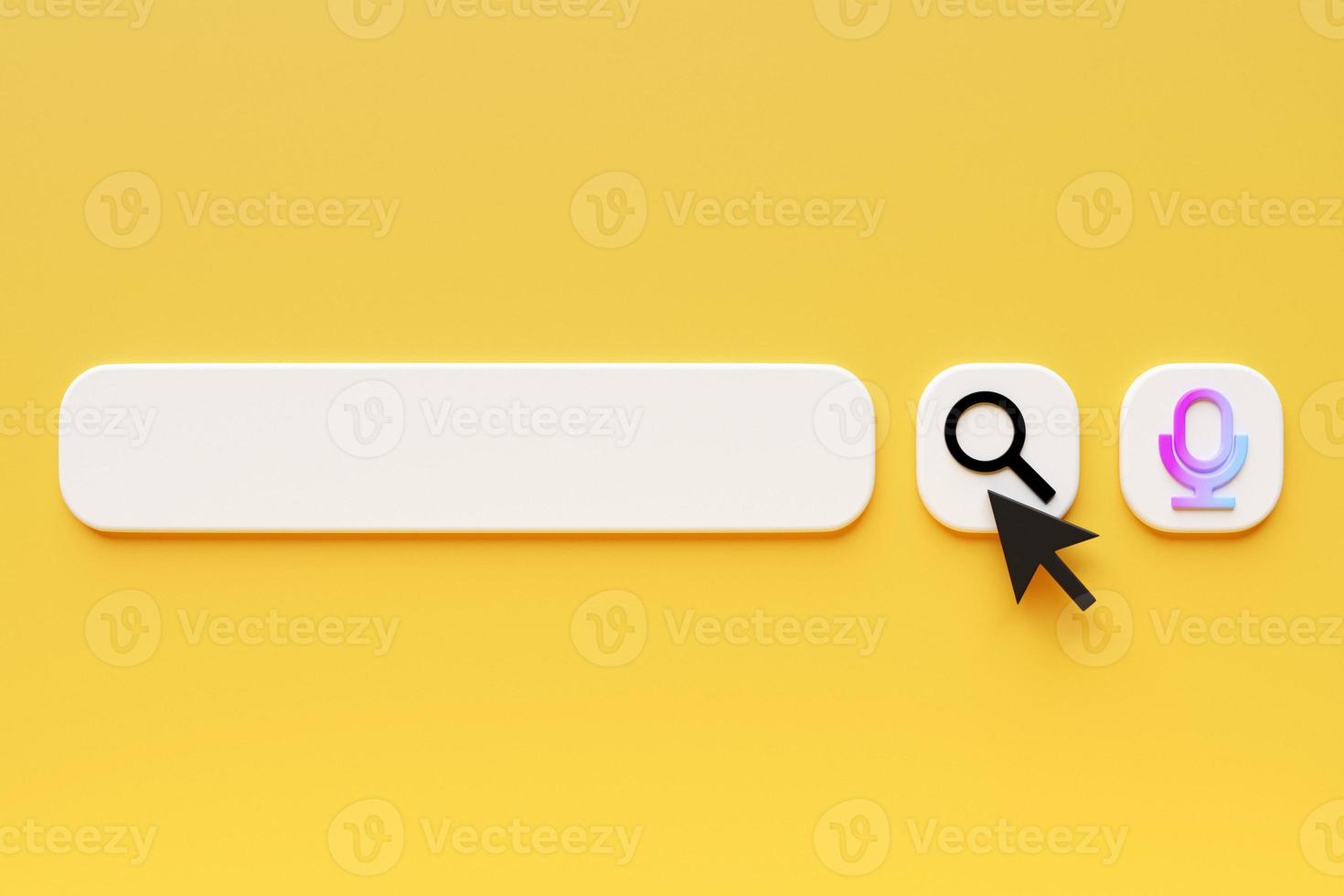 3D illustration, search bar elements design. Search bar with magnifying glass and microphone icon for audio search. Template search user interface. photo