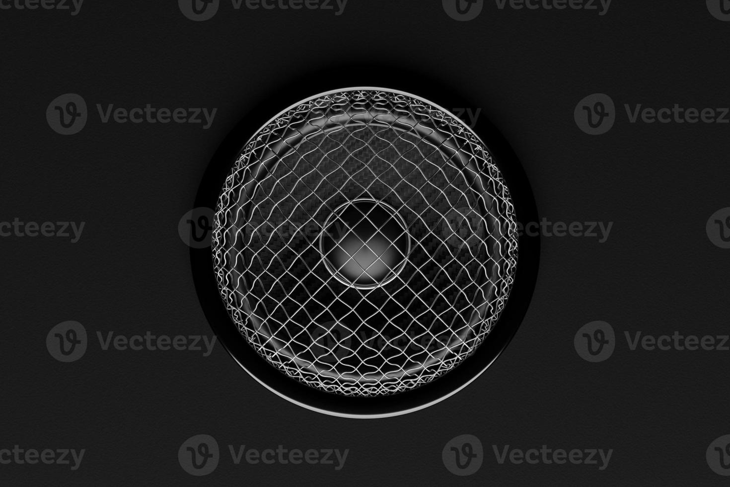 3d illustration music speaker  on  black  isolated background. Speaker audio sound system for concert and party photo