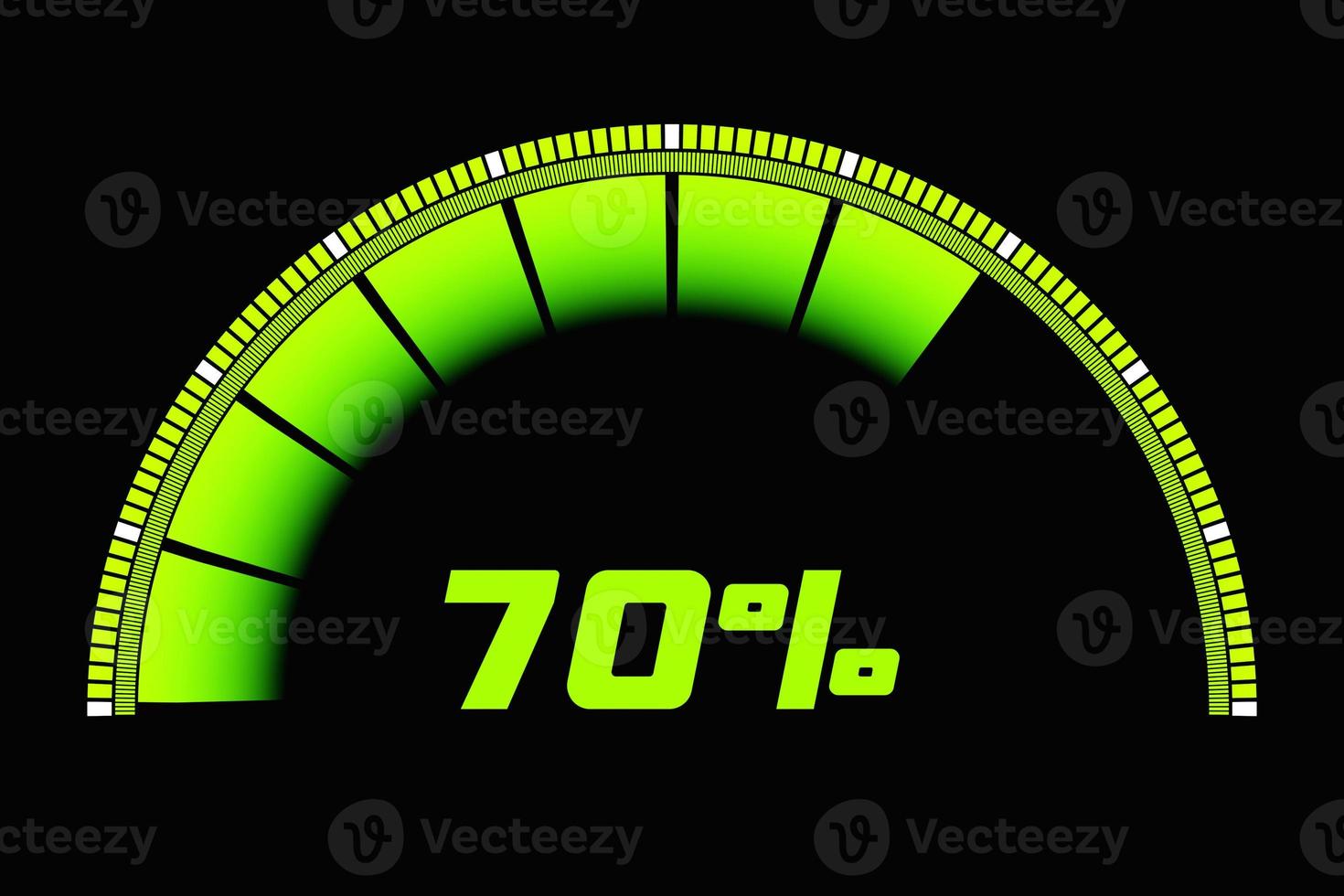 3d illustration  control panel icon with indicator 70 . Normal  risk concept on speedometer. Credit rating scale photo