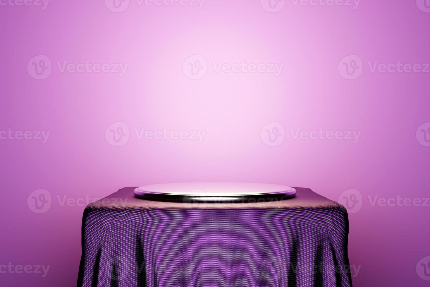 3d illustration of a scene from a square on a pedestal under a  purple cloth  on a monocrome background. photo
