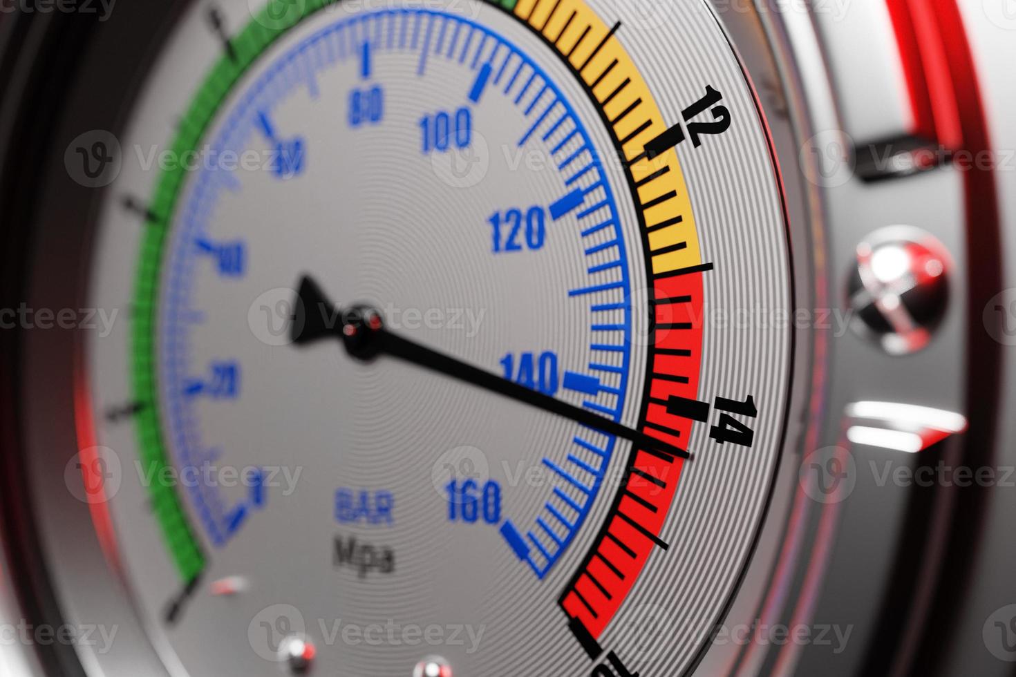 Round temperature gauge isolated on a white background. Circular barometer or indicator template. 3d illustration photo