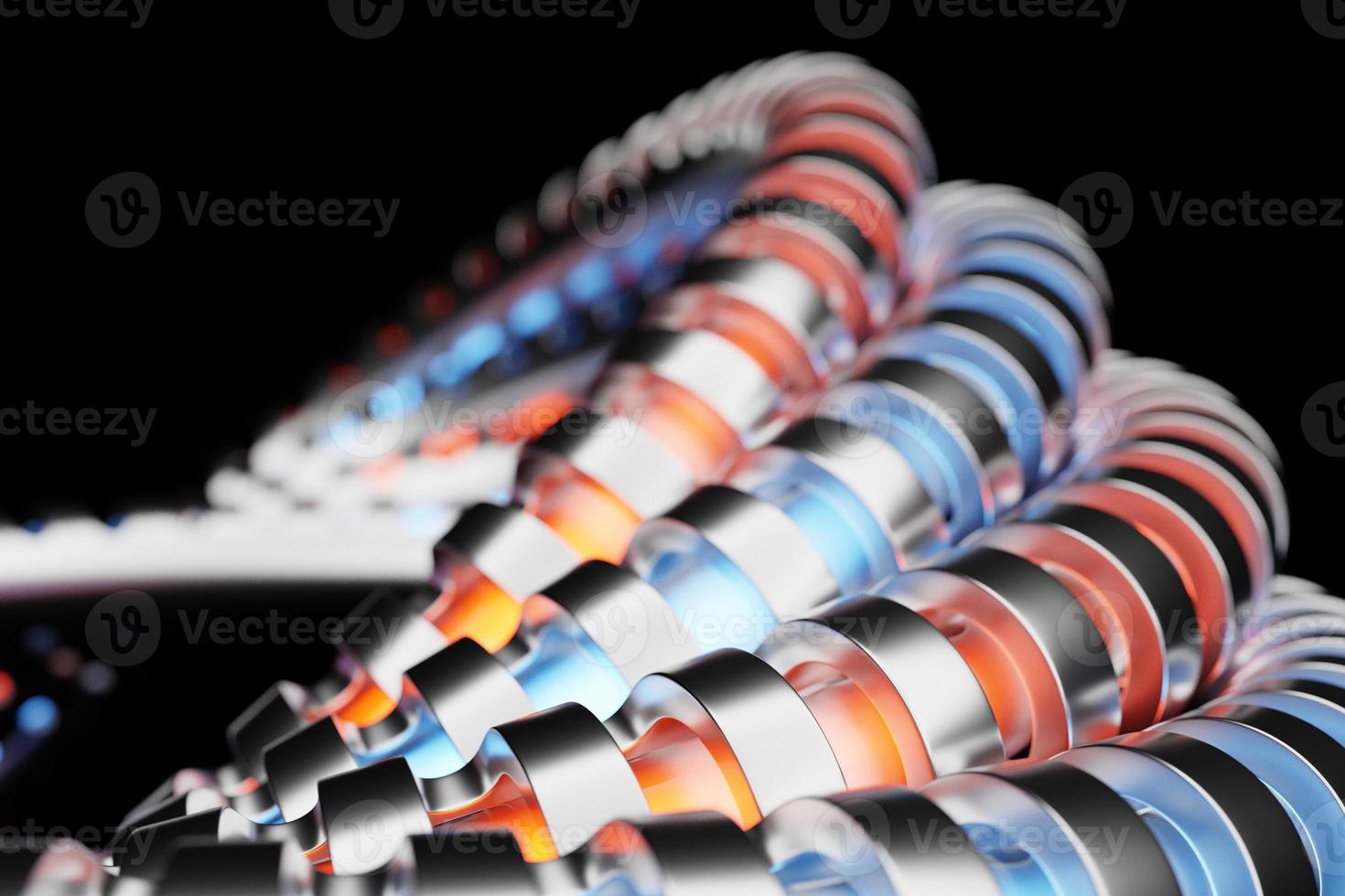 3D rendering abstract  blue metal  round fractal, portal.  round spiral on black   isolated background photo