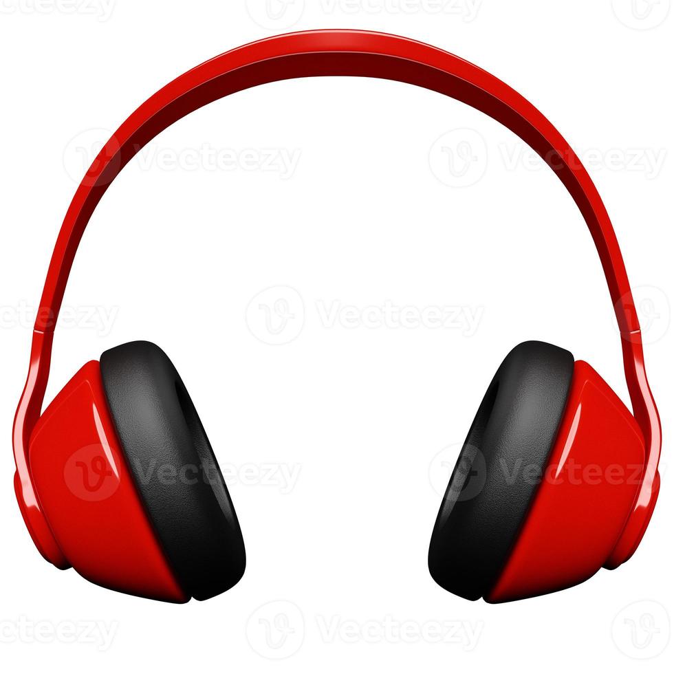 3d illustration of red retro headphones  on  white  isolated background. Headphone icon illustration photo