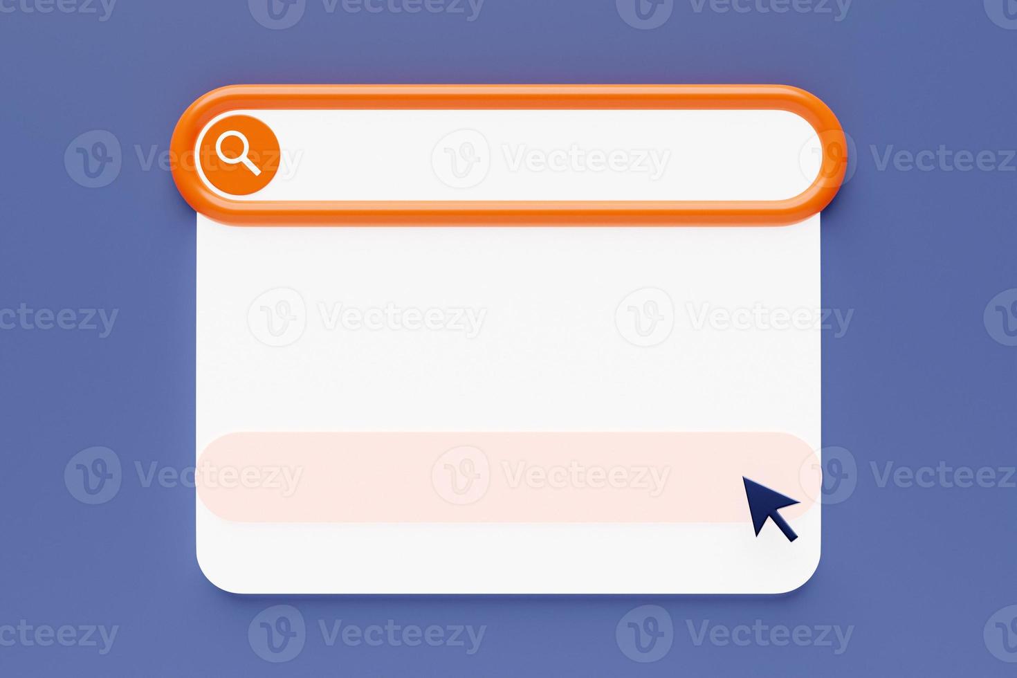3D illustration, search bar elements design. A search bar with a large white empty box for listing options. Template search user interface. photo