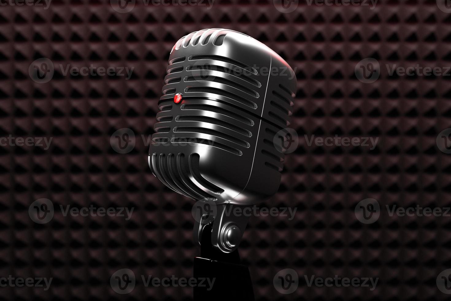 Silver  retro microphone isolated on a dark background. minimal style. 3d rendering photo